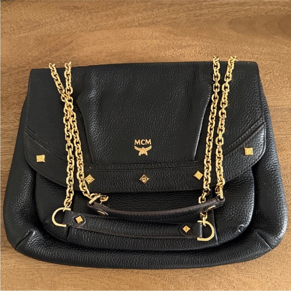 MCM Black Shoulder Bag stud with Gold Chain - Picture 8 of 9